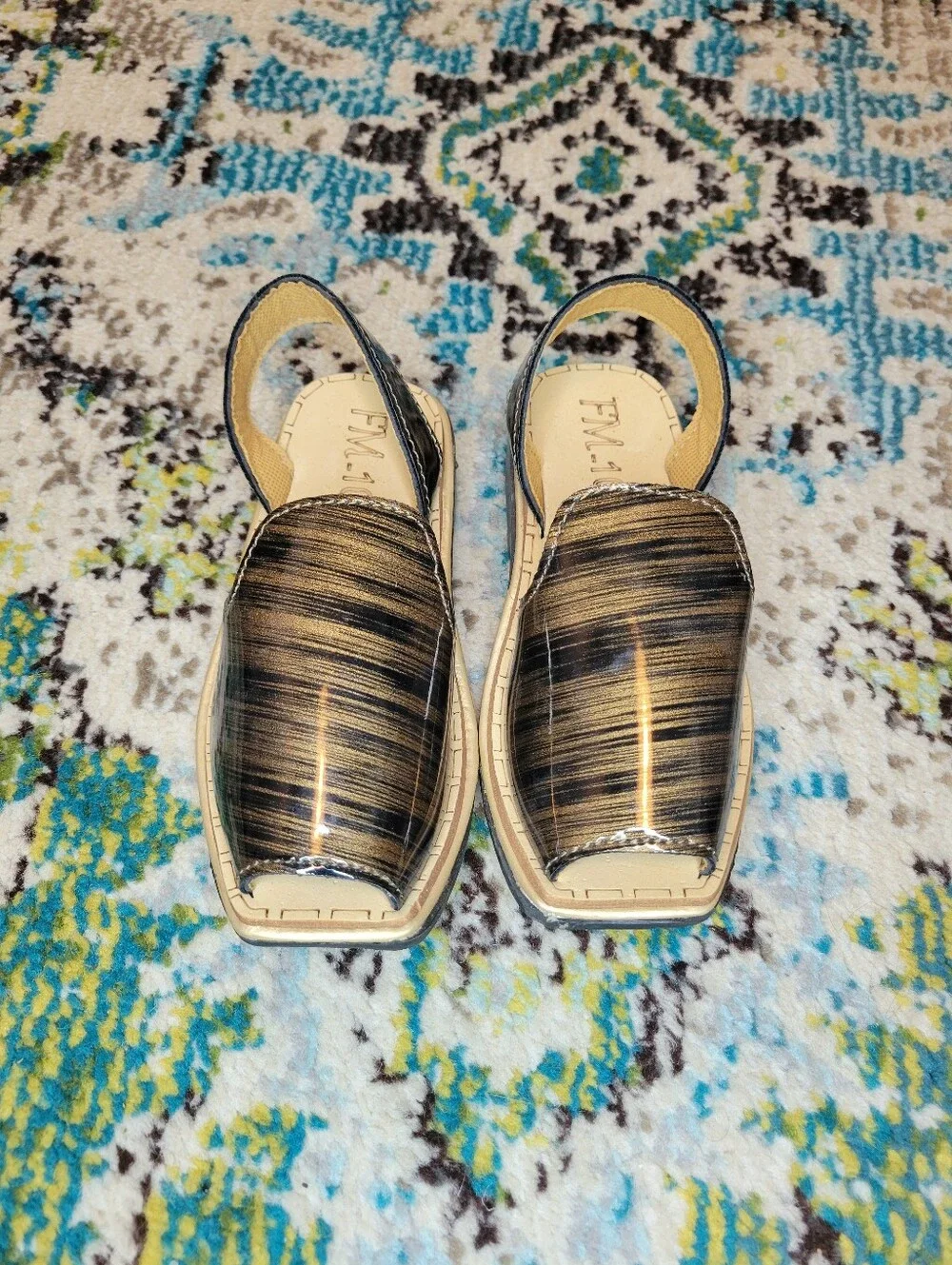 Handcrafted FM Metallic Gold Leather Slingback Peshawari Chappals Sandals, Tod 9